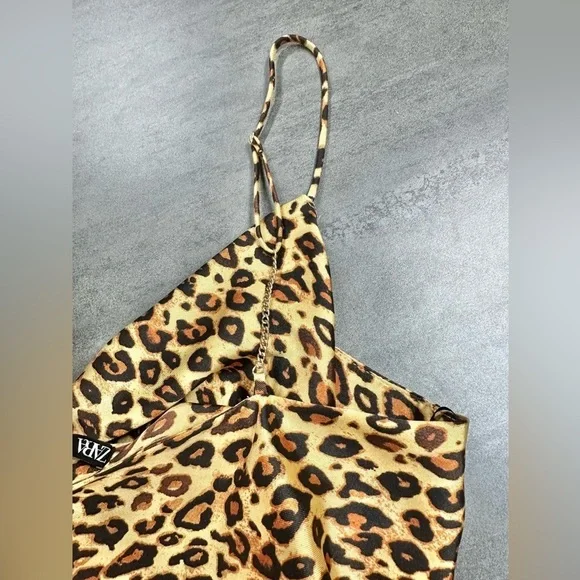 Zara Cami Crop Leopard Animal Print Chain Straps Satin Cami Blouse Tank Top - Picture 10 of 10